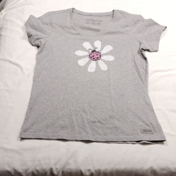 Life Is Good Womens Ladybug Design V Neck T Shirt Size Medium - Picture 1 of 8